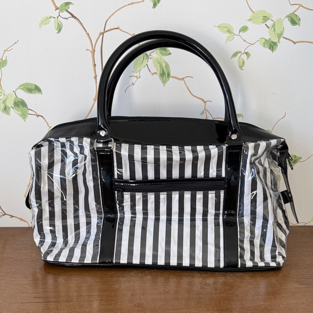 Lancôme Vintage Black & White Stripe Large Toiletries - Travel Bag - NEW